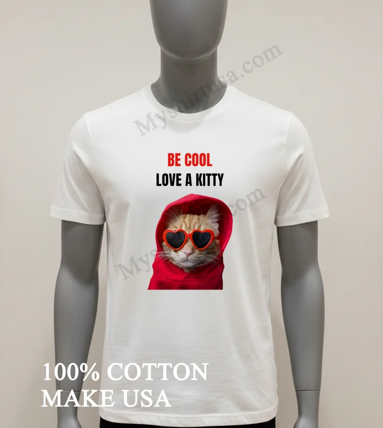 Be Cool Love A Kitty Cat In Heart Sunglasses Shirt White T Shirt 1