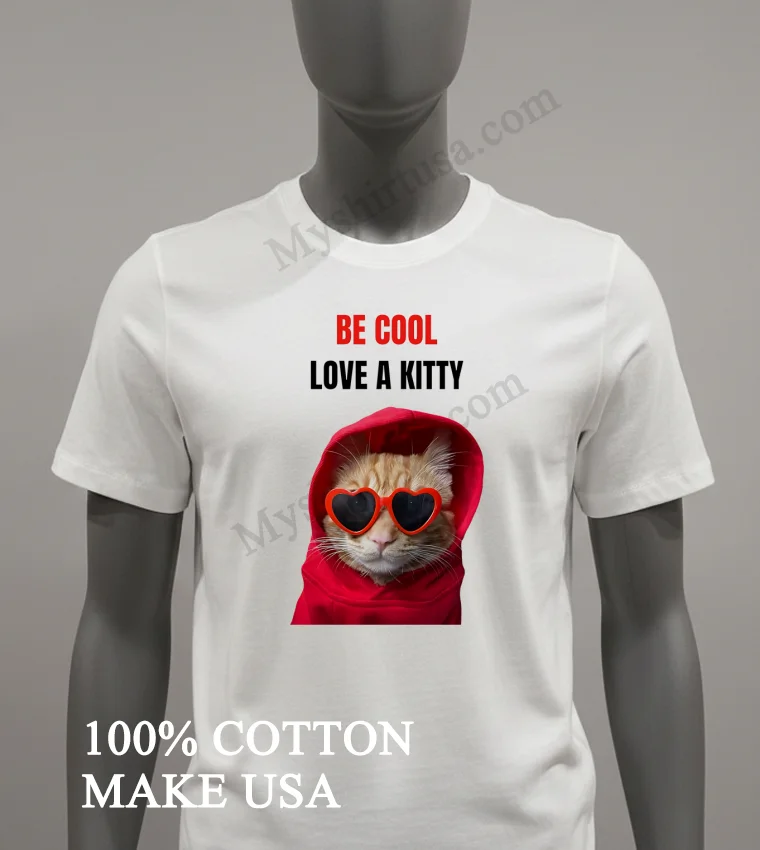 Be Cool Love A Kitty Cat In Heart Sunglasses Shirt - white-t-shirt Be Cool Love A Kitty Cat In Heart Sunglasses Shirt White T Shirt 2