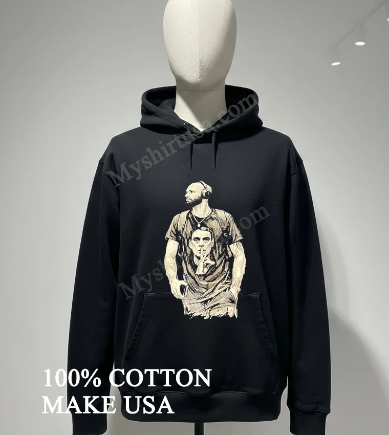 Bearded Man Wearing Headphones And Quiet Portrait Graphic Shirt Hoodie Shirt