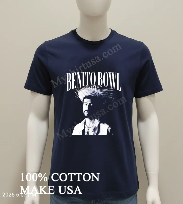Benito Bowl Bad Bunny Portrait Musician Fan Art Shirt - navy-shirt Benito Bowl Bad Bunny Portrait Musician Fan Art Shirt Navy Shirt 1