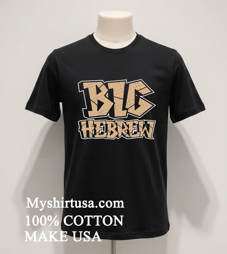 Big Hebrew Tan Pattern Block Lettering Design Shirt Balck Shirt