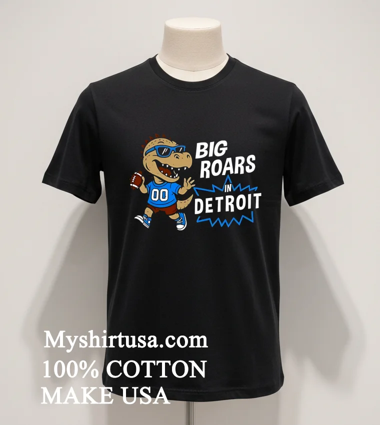 Big Roars In Detroit Lions Dinosaur Cartoon Funny Shirt - balck-shirt Big Roars In Detroit Lions Dinosaur Cartoon Funny Shirt Balck Shirt 1