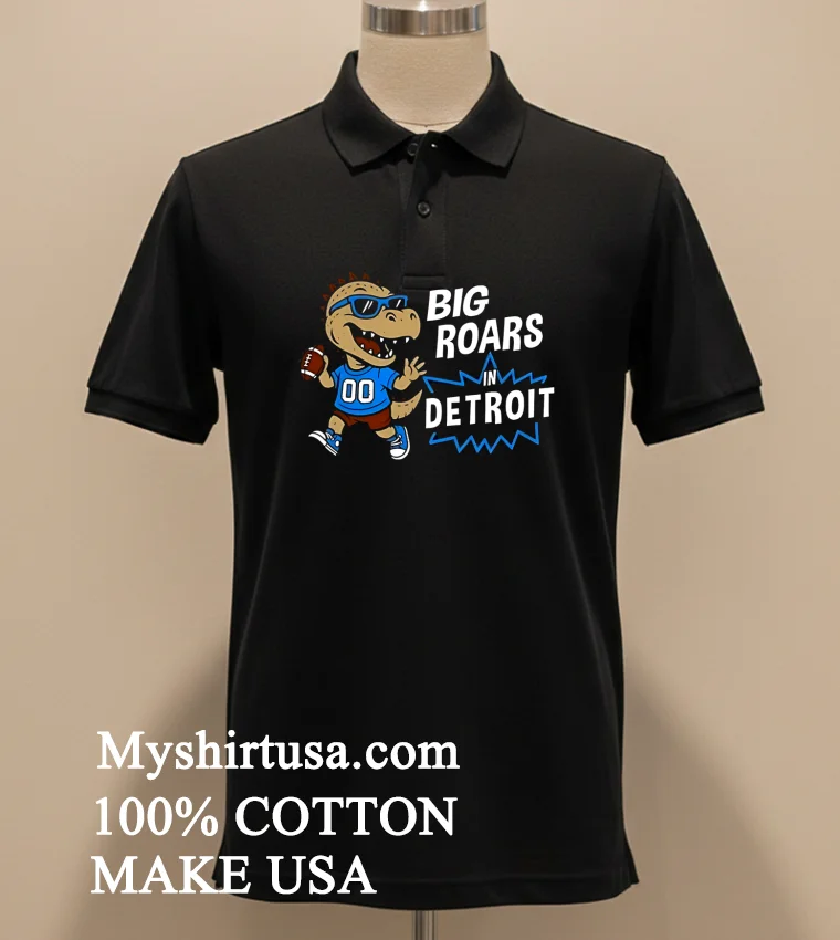 Big Roars In Detroit Lions Dinosaur Cartoon Funny Shirt Balck Shirt 2