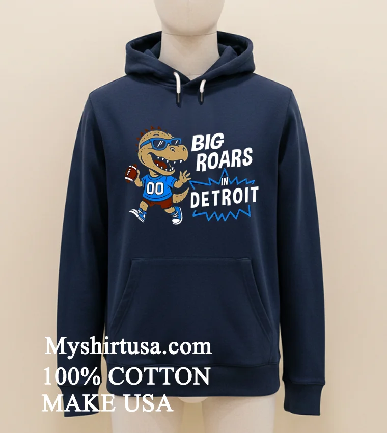 Big Roars In Detroit Lions Dinosaur Cartoon Funny Shirt Navy Shirt 1