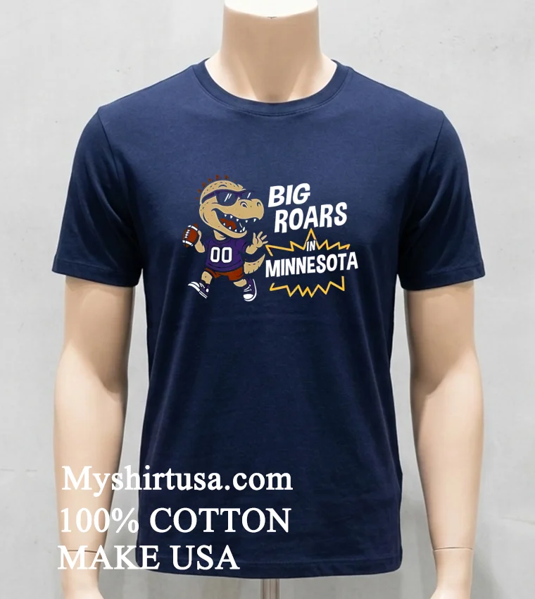 Big Roars In Minnesota Vikings Dinosaur Cartoon Funny Shirt Navy Shirt