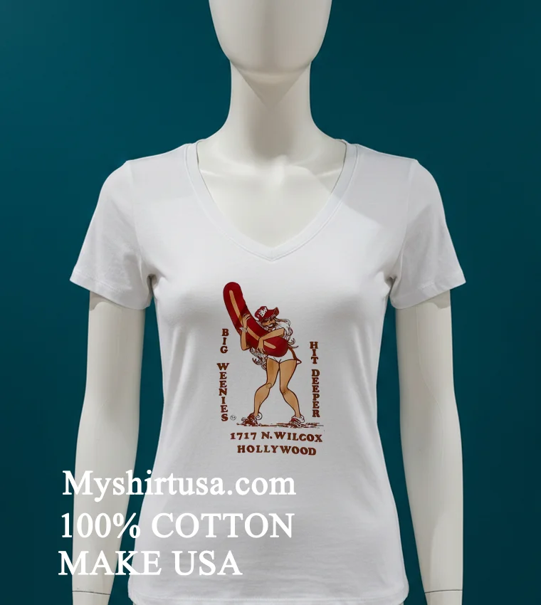 Big Weenies Hit Deeper 1717 N. Wilcox Hollywood Vintage Shirt - white-t-shirt Big Weenies Hit Deeper 1717 N Wilcox Hollywood Vintage Shirt White T Shirt 2