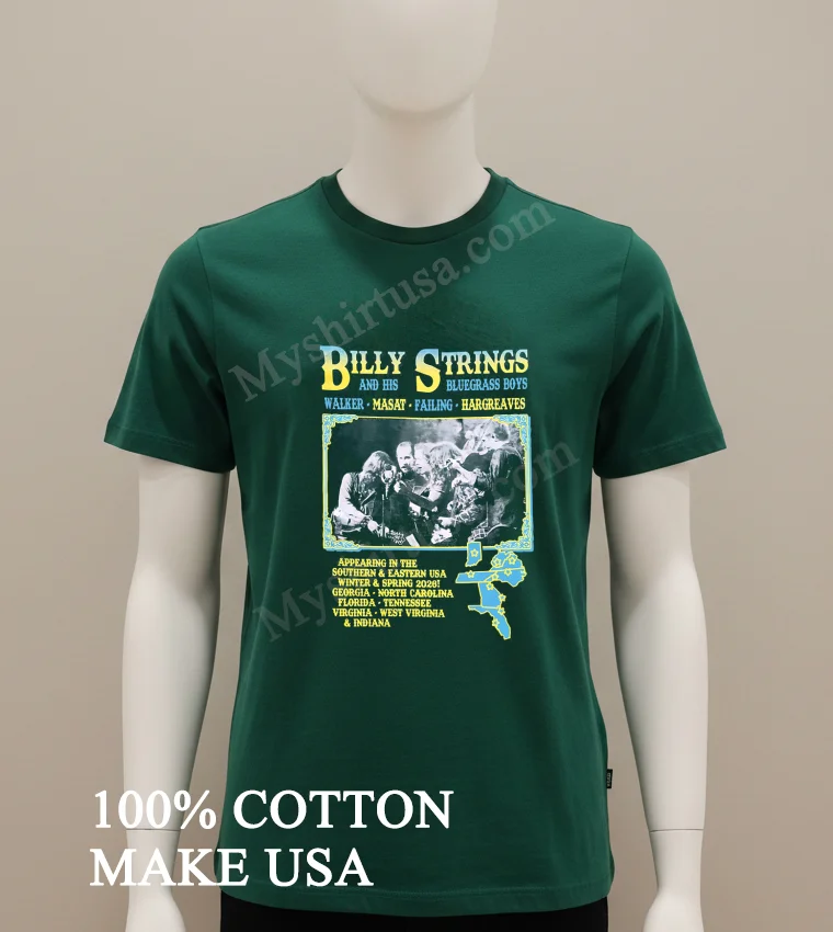 Billy Strings And His Bluegrass Boys Southern Eastern Usa Tour funny america t-shirts - green-shirt Billy Strings And His Bluegrass Boys Southern Eastern Usa Tour Shirt Green Shirt