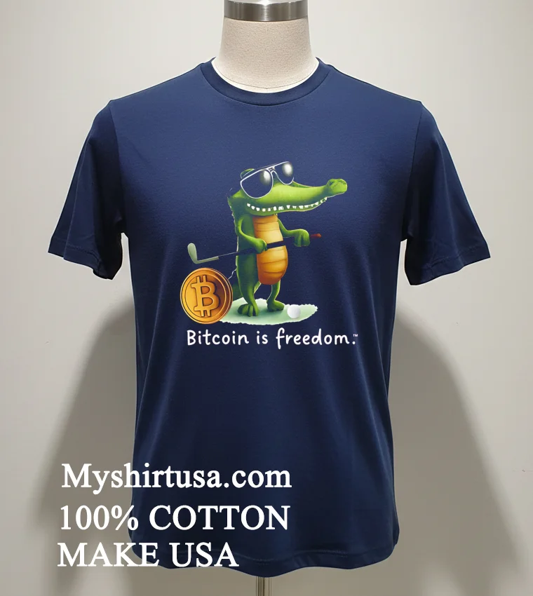 Bitcoin Is Freedom Crocodile Cartoon Shirt - navy-shirt Bitcoin Is Freedom Crocodile Cartoon Shirt Navy Shirt
