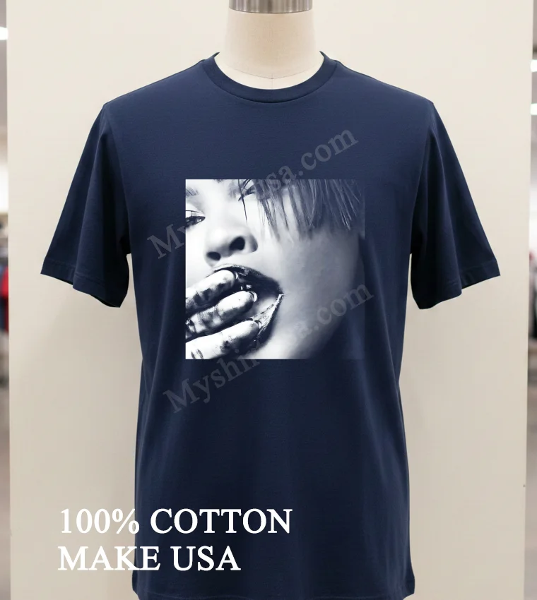 Black And White Close Up Woman Face Messy Shirt Navy Shirt