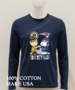 Boston Bruins Patriots Charlie Brown Snoopy Fist Bump Skyline funny america t-shirts