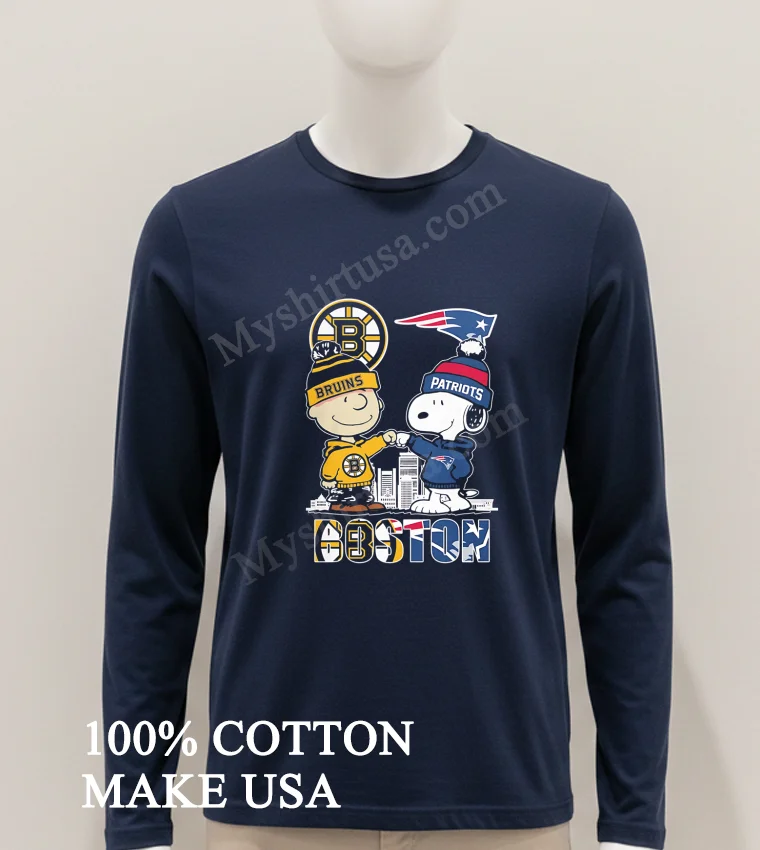Boston Bruins Patriots Charlie Brown Snoopy Fist Bump Skyline Shirt Hoodie Shirt 1