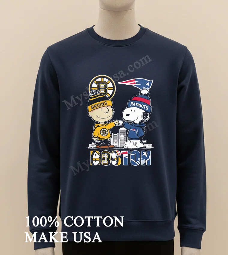 Boston Bruins Patriots Charlie Brown Snoopy Fist Bump Skyline Shirt Long Sleve Shirt