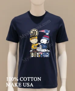 Boston Bruins Patriots Charlie Brown Snoopy Fist Bump Skyline funny america t-shirts