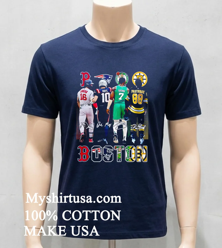 Boston Celtics Brown Bruins Pastrnak Patriots Maye Red Sox Duran 2025 Shirt Navy Shirt
