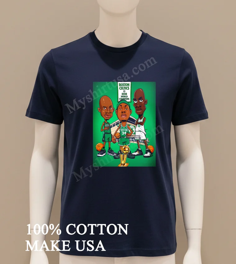 Boston Celtics Nba 2008 World Champions Ray Allen Paul Pierce Kevin Garnett Shirt Navy Shirt