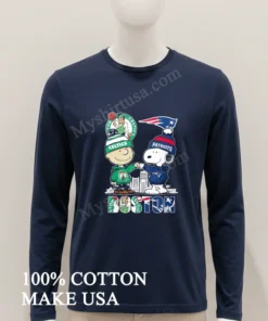 Boston Celtics Patriots Charlie Brown Snoopy Fist Bump Skyline funny america t-shirts