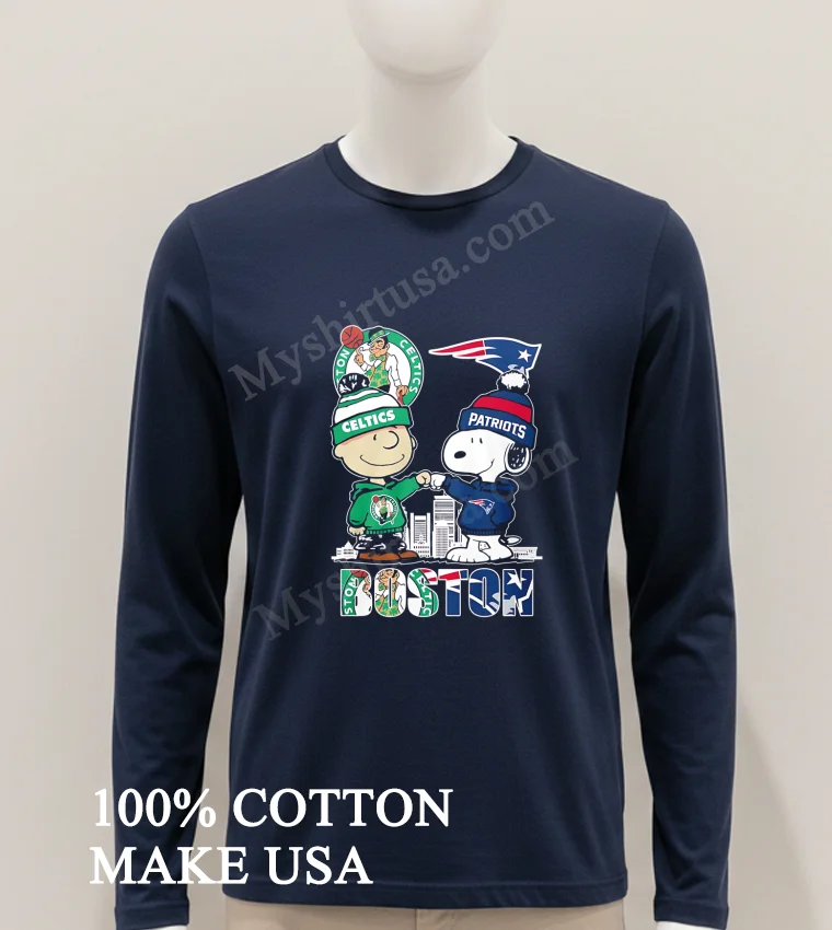 Boston Celtics Patriots Charlie Brown Snoopy Fist Bump Skyline Shirt Hoodie Shirt 1