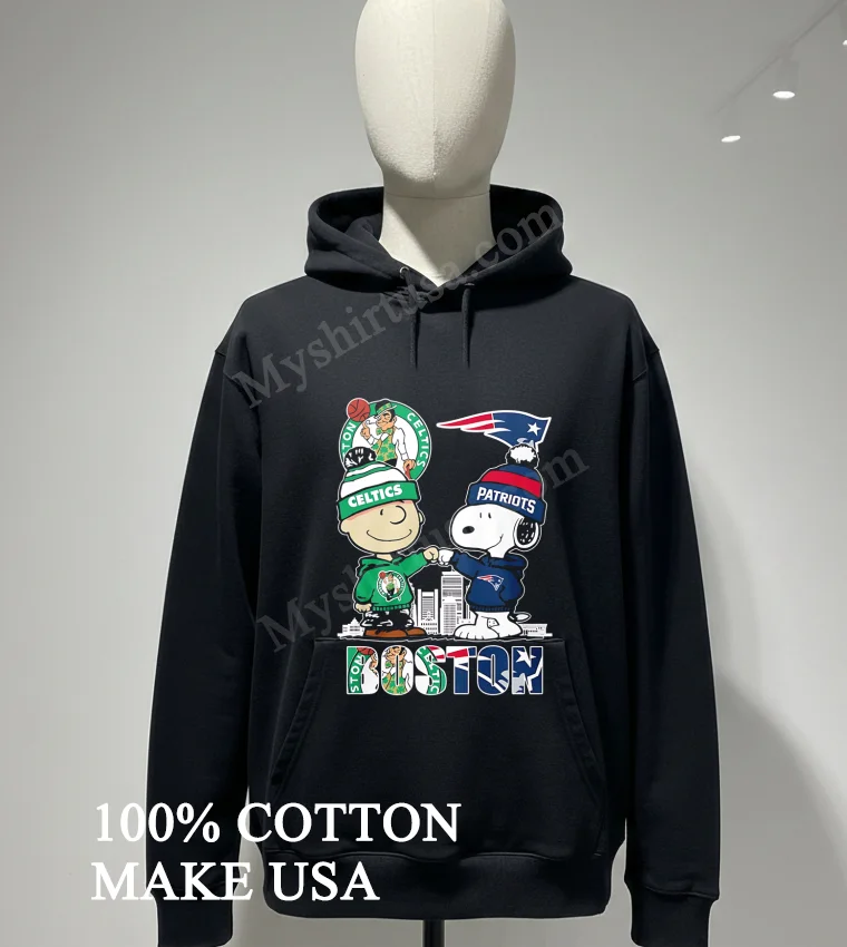 Boston Celtics Patriots Charlie Brown Snoopy Fist Bump Skyline Shirt Hoodie Shirt