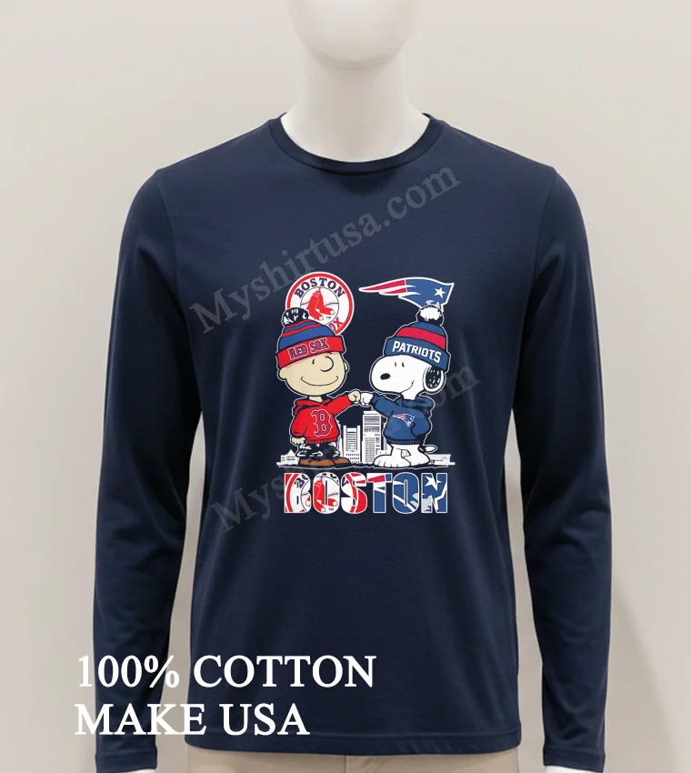 Boston Red Sox Patriots Charlie Brown Snoopy Fist Bump Skyline Shirt Hoodie Shirt 1