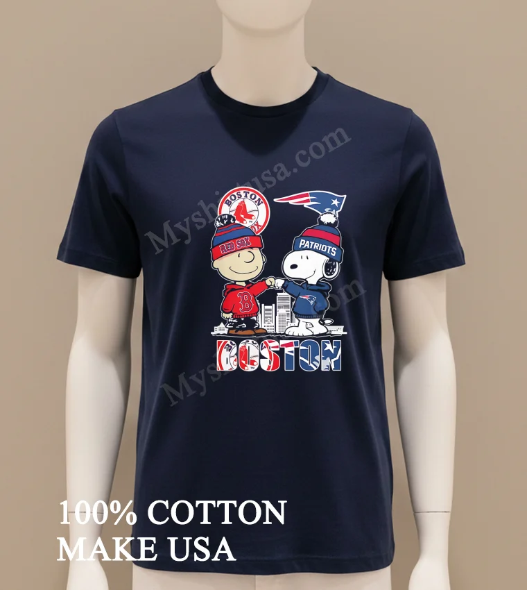 Boston Red Sox Patriots Charlie Brown Snoopy Fist Bump Skyline funny america t-shirts - navy-shirt Boston Red Sox Patriots Charlie Brown Snoopy Fist Bump Skyline Shirt Navy Shirt