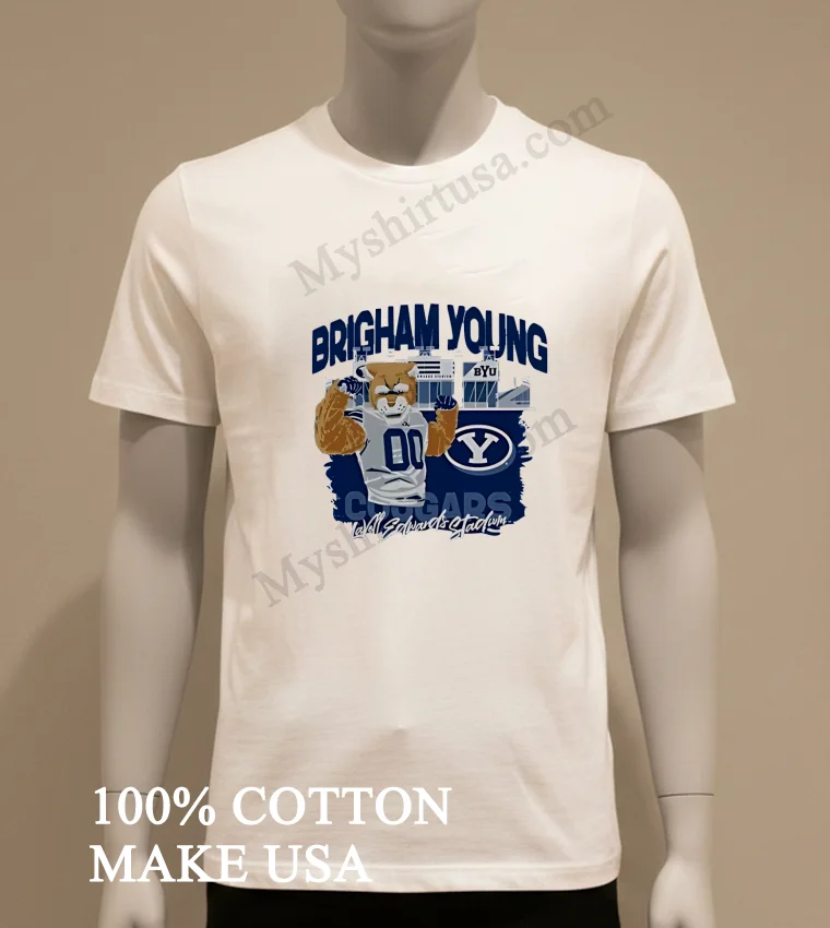 Brigham Young University Cougars Cosmo Mascot Lavell Edwards Stadium Shirt White T Shirt 1