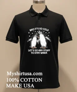 Bro Its So Cold Two Cuddling Penguins Snowflakes Lets Do Gay Stuff Stay Warm Shirt