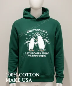 Bro Its So Cold Two Cuddling Penguins Snowflakes Lets Do Gay Stuff Stay Warm Shirt