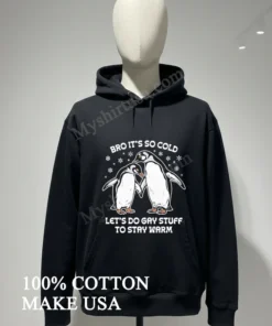 Bro Its So Cold Two Cuddling Penguins Snowflakes Lets Do Gay Stuff Stay Warm Shirt