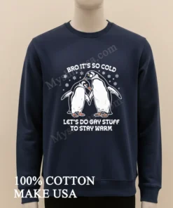 Bro Its So Cold Two Cuddling Penguins Snowflakes Lets Do Gay Stuff Stay Warm Shirt