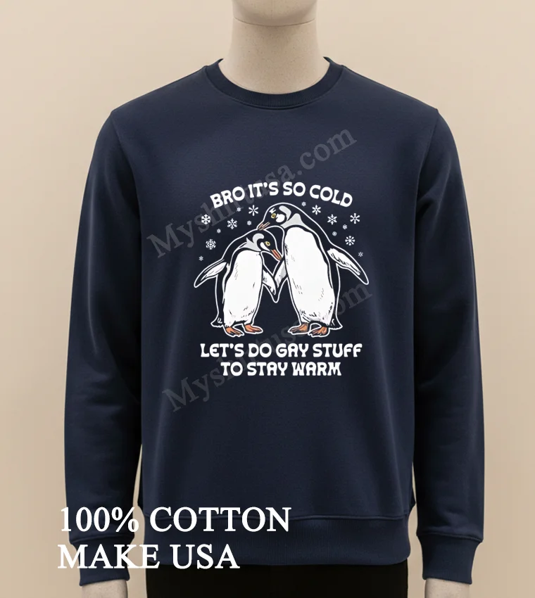 Bro Its So Cold Two Cuddling Penguins Snowflakes Lets Do Gay Stuff Stay Warm Shirt Long Sleve Shirt