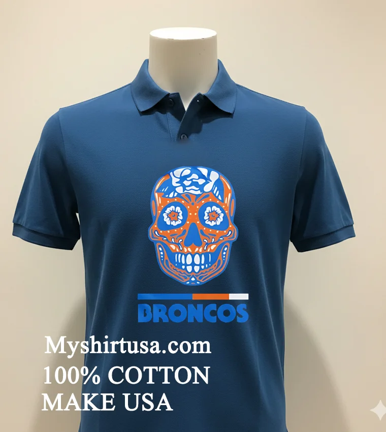 Broncos Dia De Los Muertos Skull Shirt Navy Shirt 2