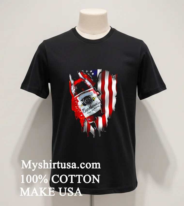 Budweiser Bottle King Of Beers American Flag Shirt Balck Shirt