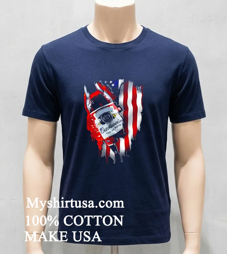 Budweiser Bottle King Of Beers American Flag Shirt - navy-shirt Budweiser Bottle King Of Beers American Flag Shirt Navy Shirt