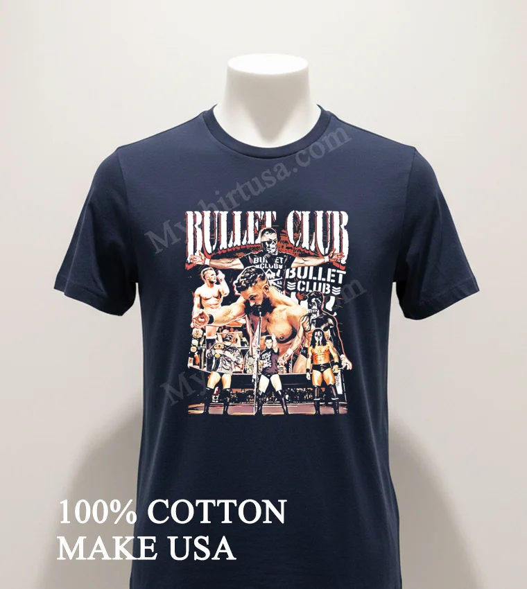 Bullet Club Wrestling Team Members Collage Logo Graphic Shirt Navy Shirt 1
