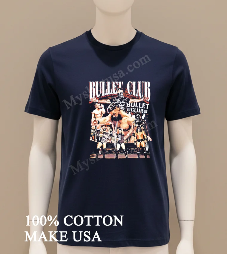 Bullet Club Wrestling Team Members Collage Logo Graphic Shirt Navy Shirt