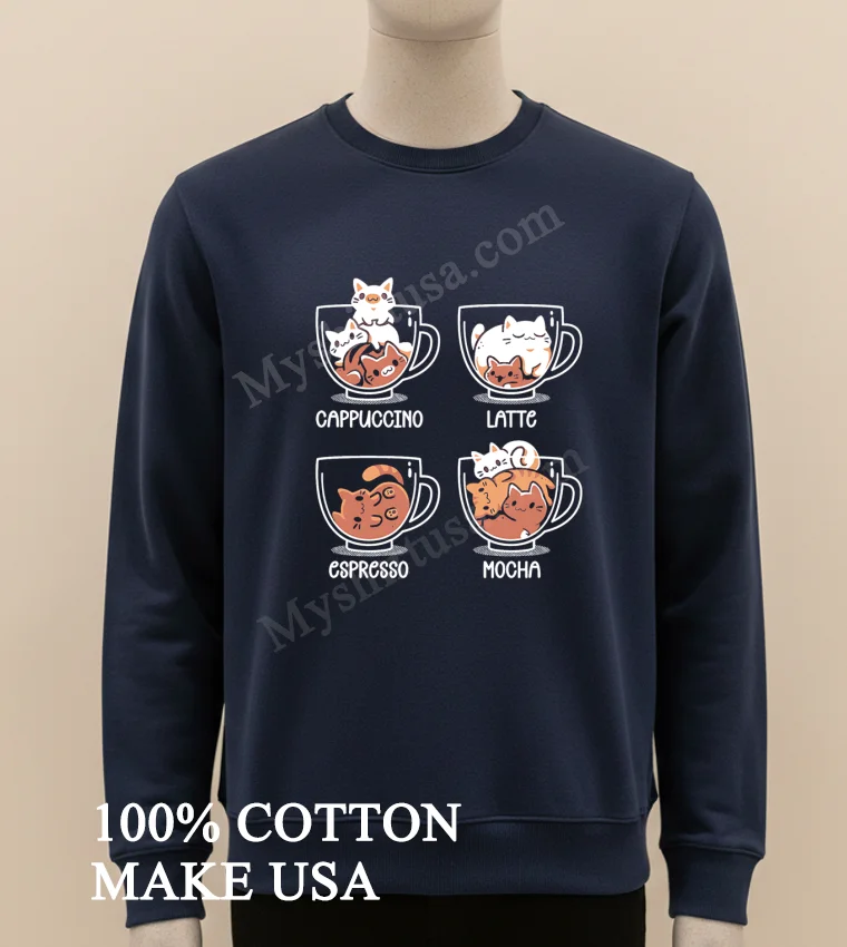 Cappuccino Latte Espresso Mocha Cute Coffee Cats Shirt Long Sleve Shirt