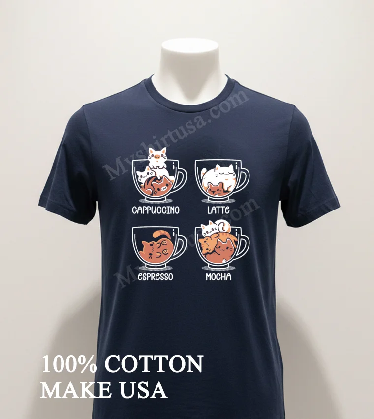 Cappuccino Latte Espresso Mocha Cute Coffee Cats Shirt Navy Shirt 1