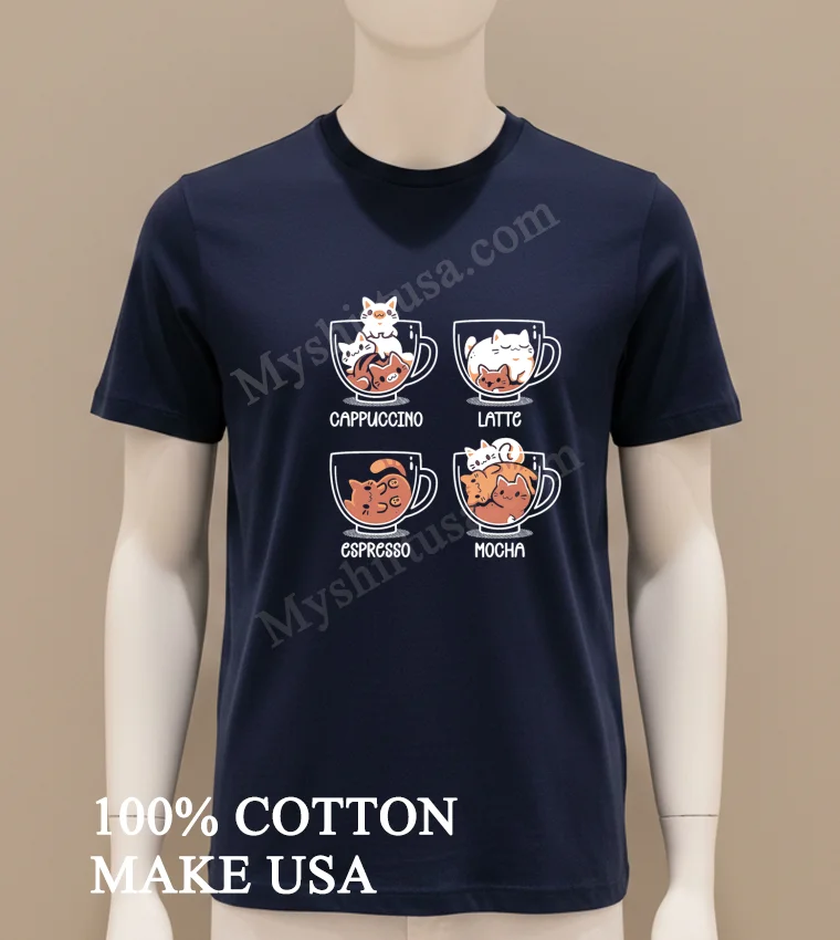 Cappuccino Latte Espresso Mocha Cute Coffee Cats Shirt Navy Shirt
