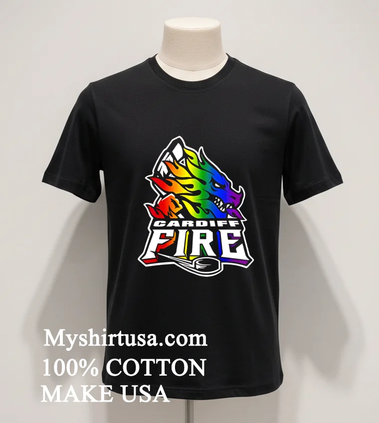 Cardiff Fire Hockey Logo Pride Shirt Balck Shirt 1