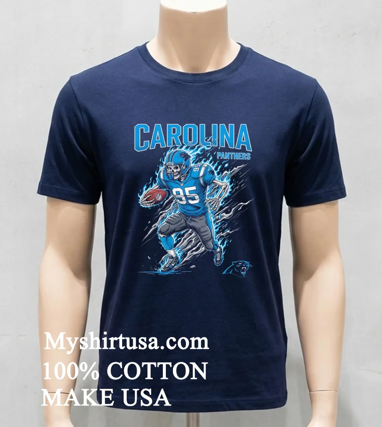 Carolina Panthers Mens Football Skeleton Player Burning Shirt Navy Shirt