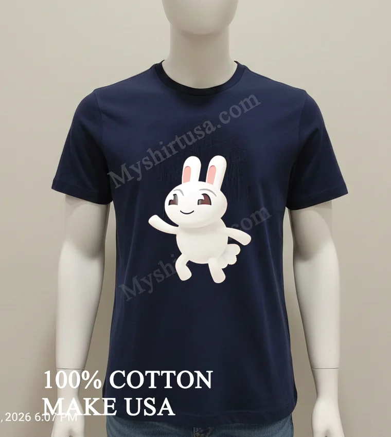 Cartoon Rabbit Waving Happy Bunny Shirt Navy Shirt 1