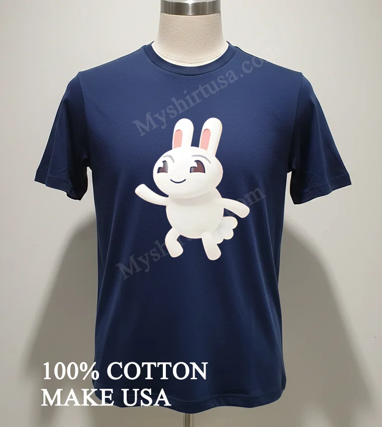 Cartoon Rabbit Waving Happy Bunny Shirt Navy Shirt 2