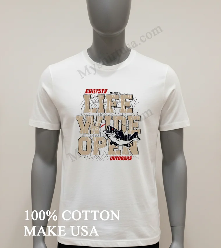 Cboys Tv Est 2016 Life Wide Open Outdoors Bass Fishing funny america t-shirts - white-t-shirt Cboys Tv Est 2016 Life Wide Open Outdoors Bass Fishing Shirt White T Shirt 1