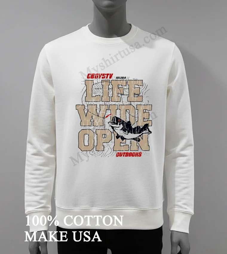 Cboys Tv Est 2016 Life Wide Open Outdoors Bass Fishing funny america t-shirts - white-t-shirt Cboys Tv Est 2016 Life Wide Open Outdoors Bass Fishing Shirt White T Shirt 4