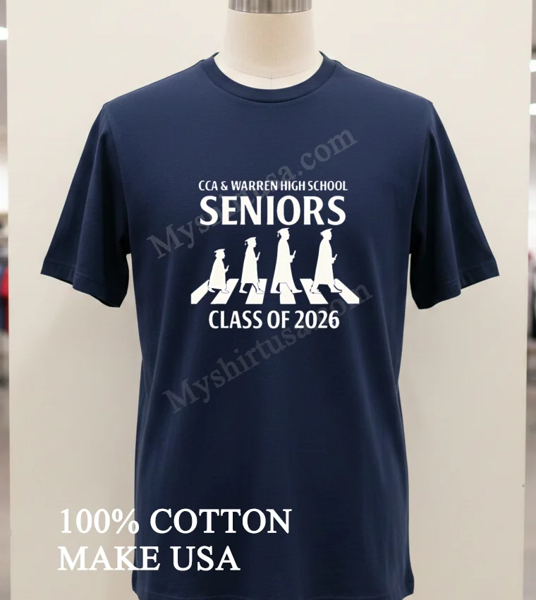 Cca And Warren High School Seniors Class Of 2026 Abbey Road Walking Silhouette Shirt Navy Shirt 1
