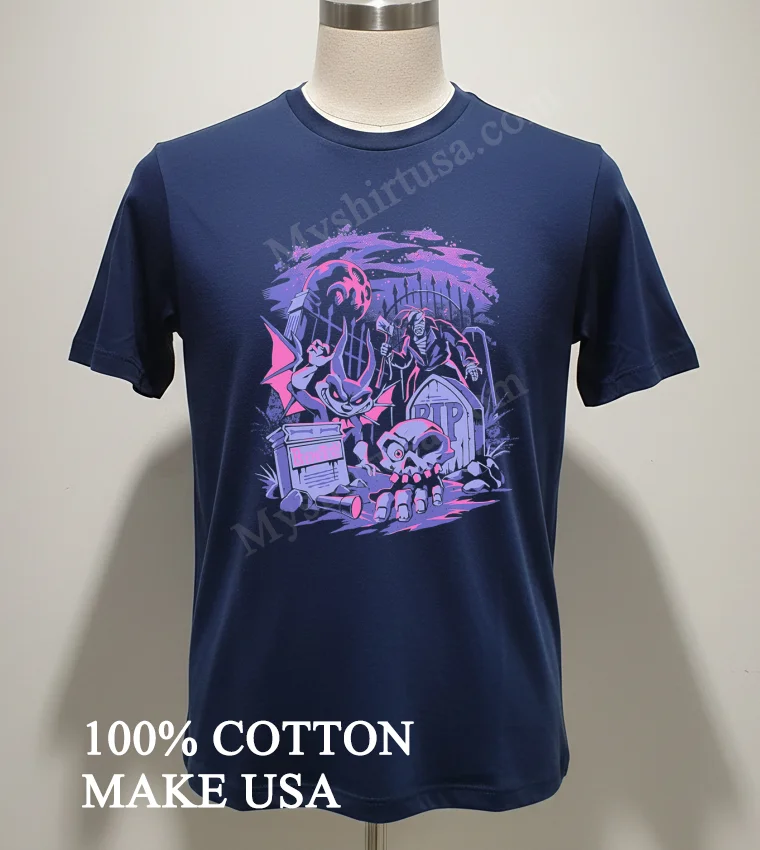 Cemetery Rip Skull Monster Spooky Shirt Navy Shirt 2