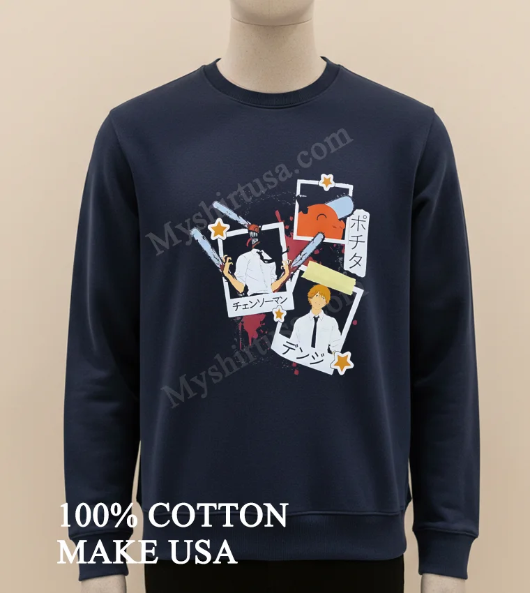 Chainsaw Man Pochita Denji Anime Manga Polaroid Photo funny america t-shirts - long sleve shirt Chainsaw Man Pochita Denji Anime Manga Polaroid Photo Shirt Long Sleve Shirt