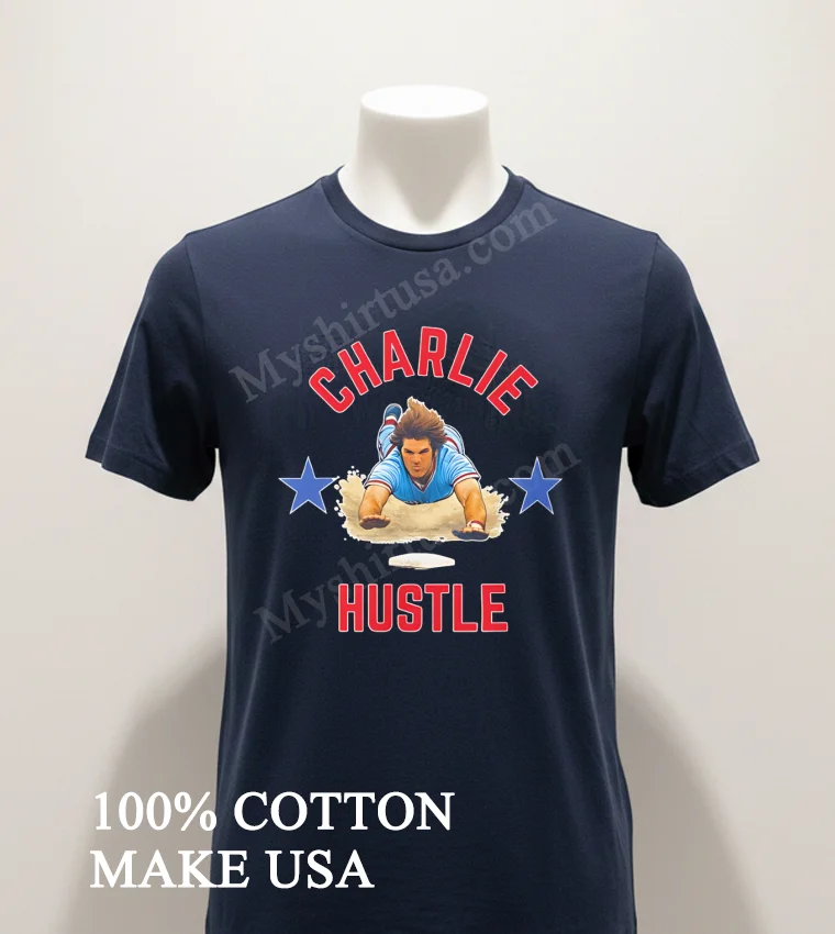 Charlie Hustle Baseball Player Sliding Into Base Shirt Navy Shirt 1