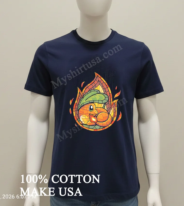 Charmander Pokemon Stained Glass Window funny america t-shirts - navy-shirt Charmander Pokemon Stained Glass Window Shirt Navy Shirt 1