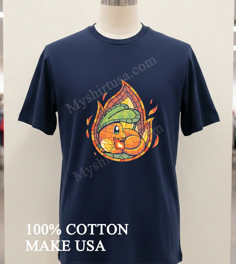 Charmander Pokemon Stained Glass Window Shirt Navy Shirt